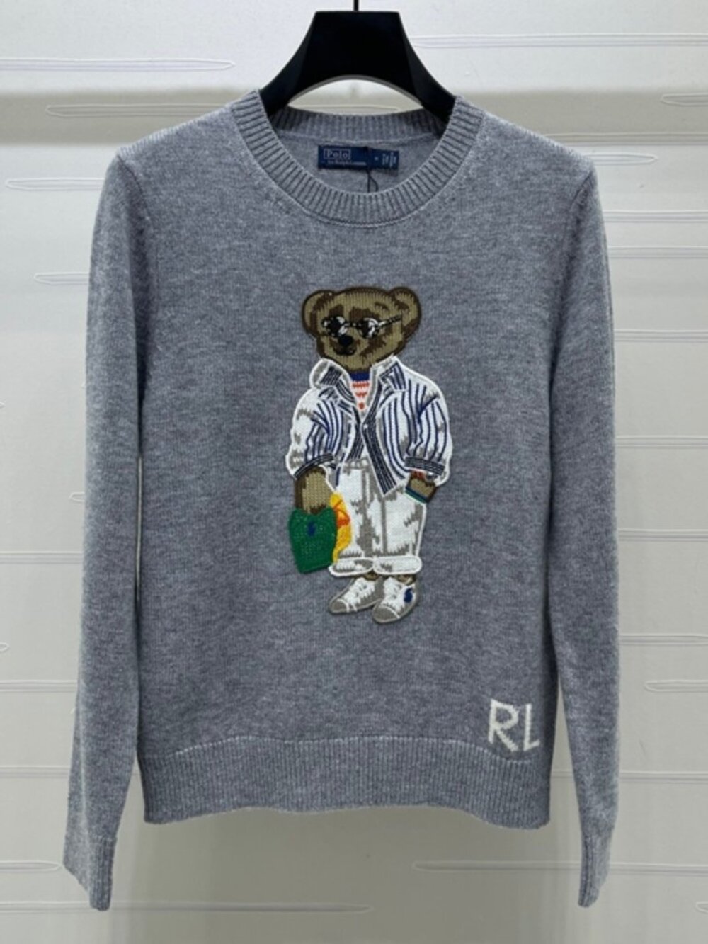 Polo Ralph Lauren Grey Polo Bear Crewneck Knit Sweater